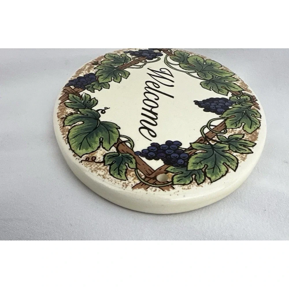VTG Santa Barbara Ceramic Welcome Grapevine Wall Plaque Wine Country Kitchen Dec